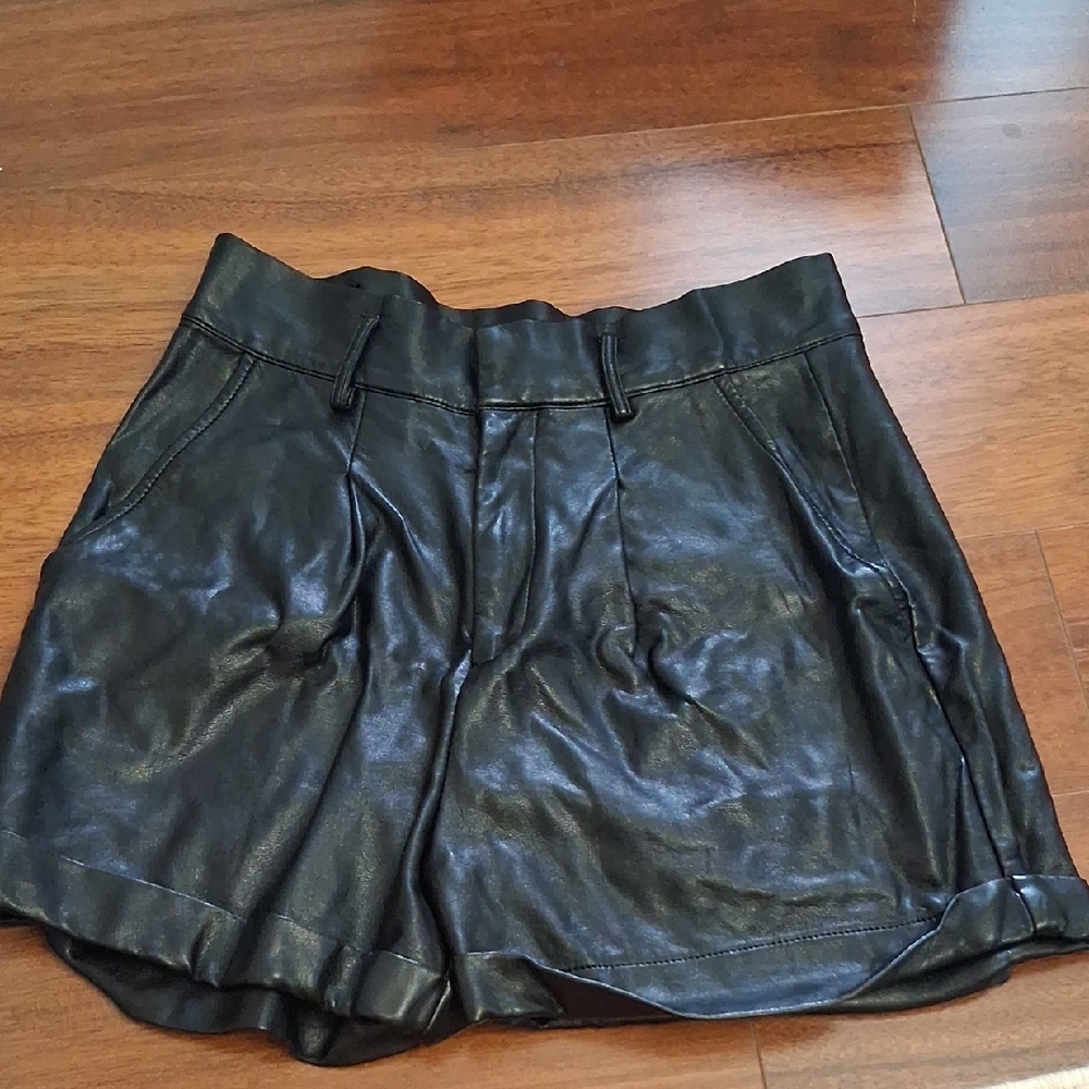 Black Leather Women Shorts